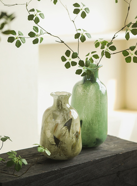 绿色浮点薄口玻璃花瓶玻璃花罐客厅桌插花家居装饰