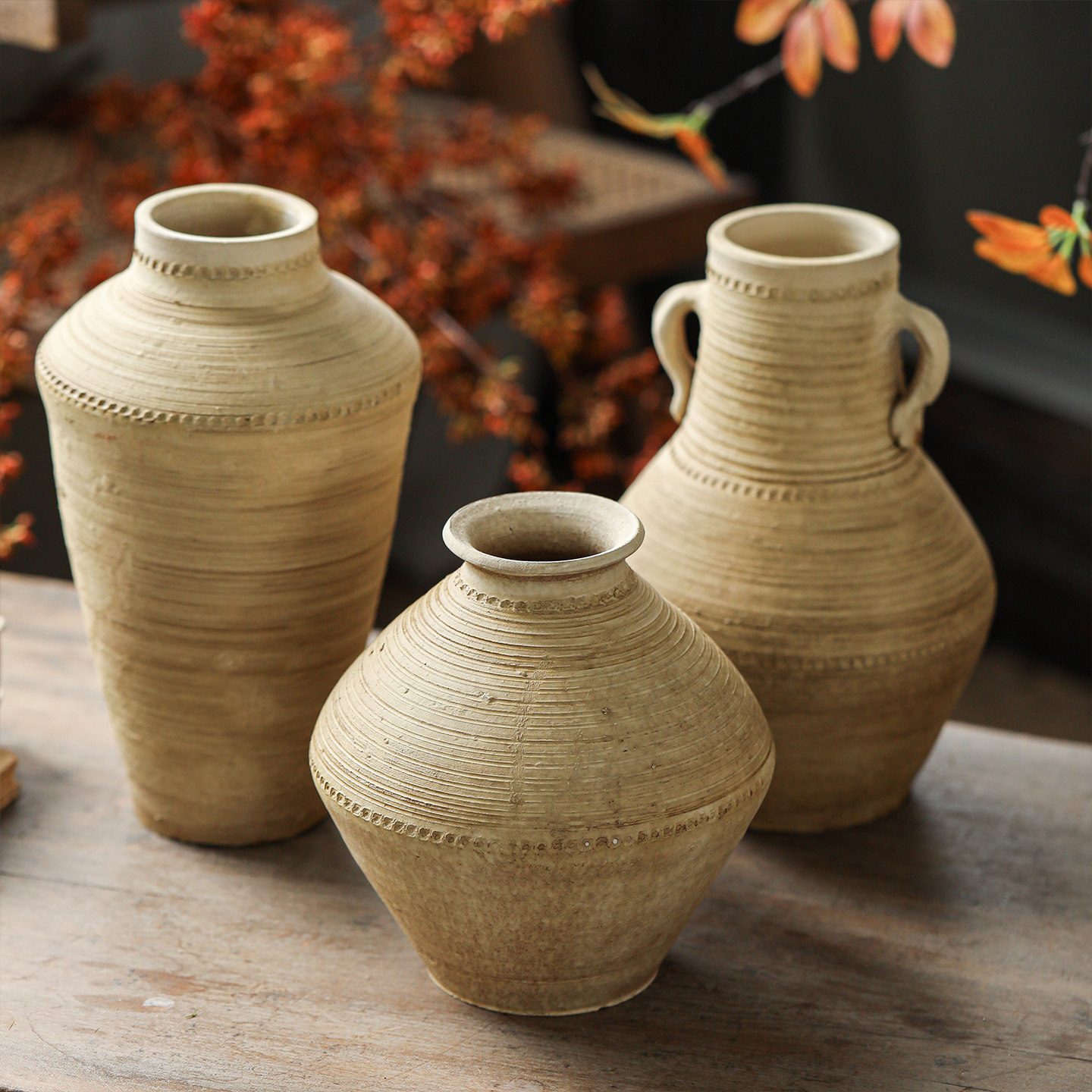 复古侘寂风土陶花瓶素陶摆件创意仿古客厅插花花盆博古架陶瓷摆设