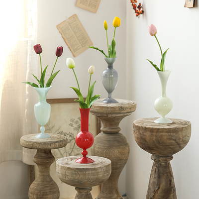 木制柱形花架民宿侘寂风客厅落地大摆件泡桐木实木阳台落地置物架