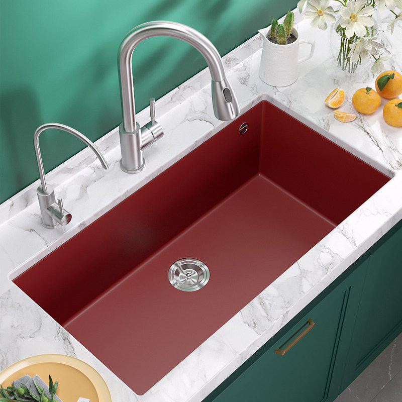 德国迈锐博石英石水槽花岗岩红色单槽台下盆洗碗槽厨房彩色大370