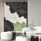 手绘油画绿河立体抽象黑白挂画玄关客厅沙发背景墙装 饰画餐厅