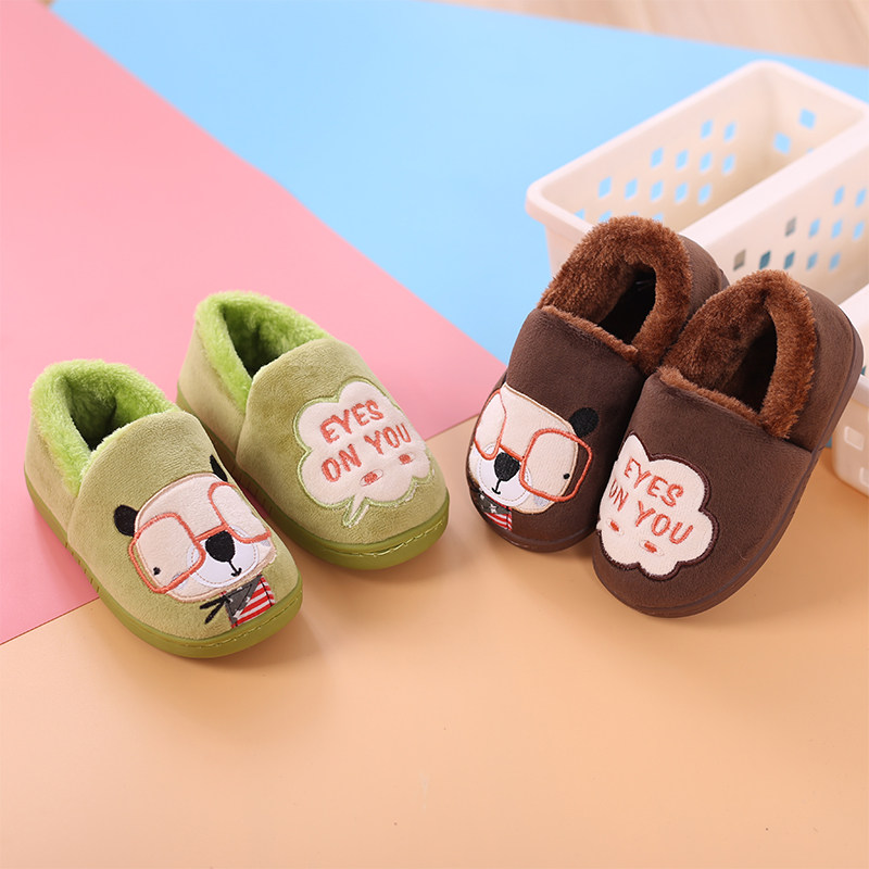 Pantoufles enfants en suède pour hiver - semelle caoutchouc - Ref 1024507 Image 3