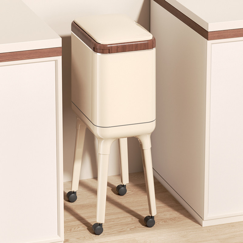 免弯腰垃圾桶厨房专用高款带轮可移动客厅高颜值带盖大容量高脚篓