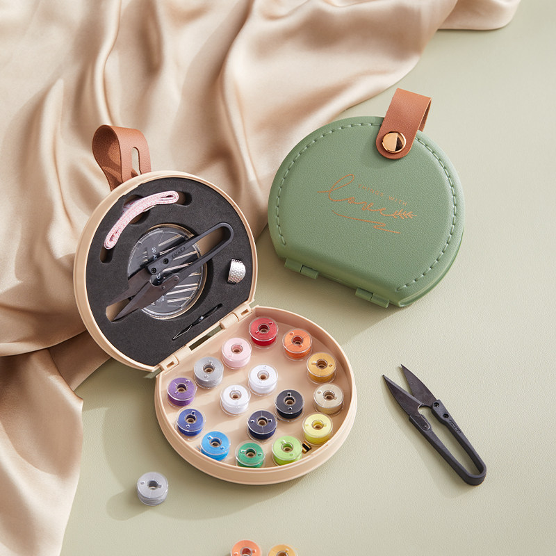 美简皮纹针线收纳盒多功能家用手工针线盒便携宿舍学生缝纫盒套装