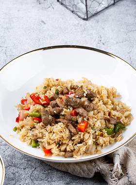 陶瓷金边盘子深盘子加深加高菜盘套装家用深口碟子餐盘骨瓷餐具