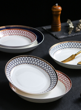 菜盘宴会盘子ins西餐汤盘深盘家用菜盘点心早餐盘陶瓷水果沙拉盘