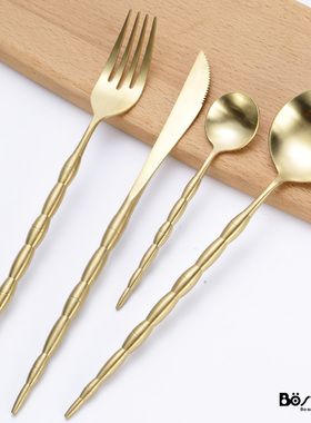 金色拉丝刀叉不锈钢西餐具牛排刀叉葡萄牙同款套装复古圆勺子热销