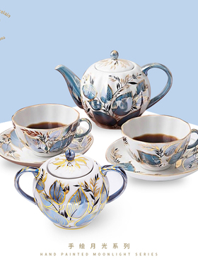 俄皇月光系列蓝色高档精致咖啡杯碟套装欧式风陶瓷下午茶茶具陶瓷