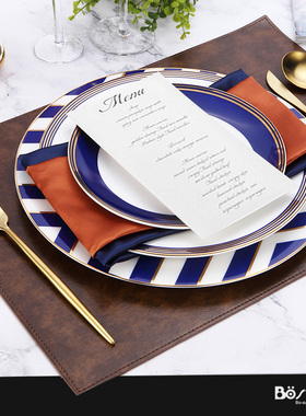 蓝金色条纹西餐盘欧式高档样板间牛排盘家用简约餐具装饰摆件套装
