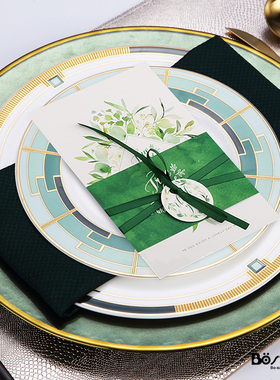 后现代美式西餐餐具全套样板间牛排盘西餐盘餐垫刀叉勺墨绿套装