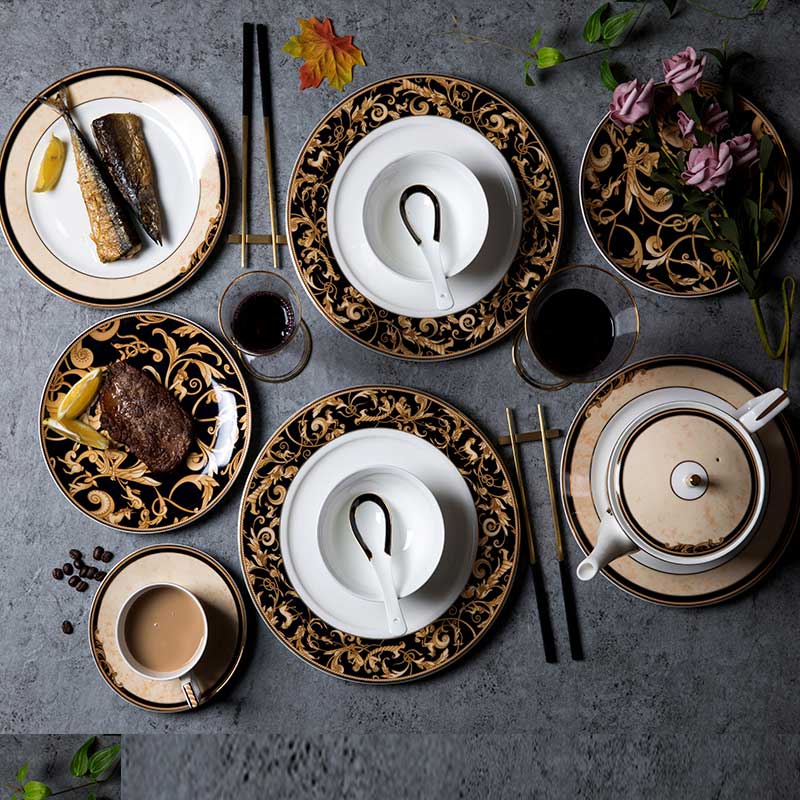 轻奢金边饭碗家用餐具套装独角兽