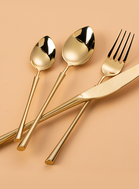 西餐牛排刀叉勺套装家用欧式餐刀金色不锈钢叉子勺子西餐具三件套