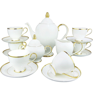 欧式茶具英式下午茶整套中档简约陶瓷咖啡具套装骨瓷陶瓷金边赛欧