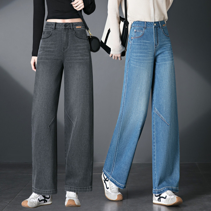 牛仔直筒裤阔腿裤女2026春季新款大码胖mm遮胯高腰弯刀裤休闲长裤