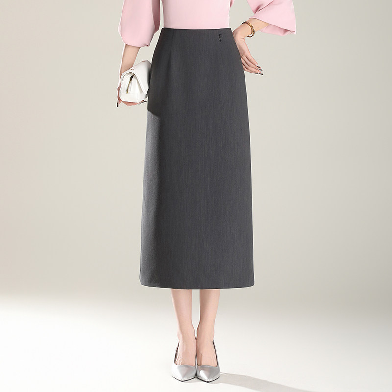 灰色直筒西裙半身裙女春季中长款职业西装裙子高腰气质包臀短裙子