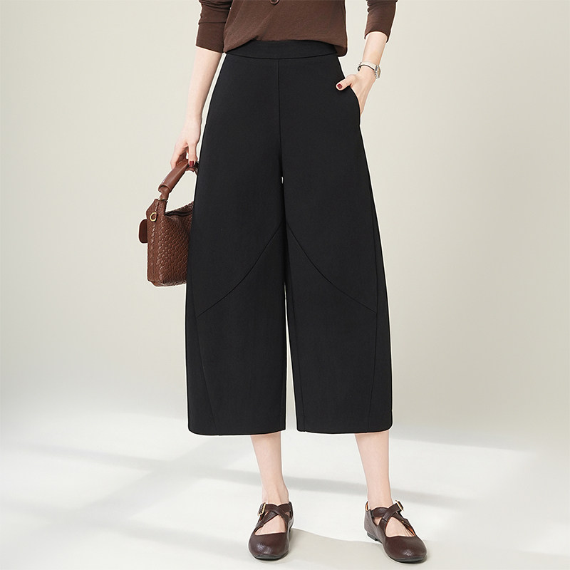 休闲花苞裤八分裤女2026春夏季新款高腰遮胯显瘦小个子阔腿七分裤