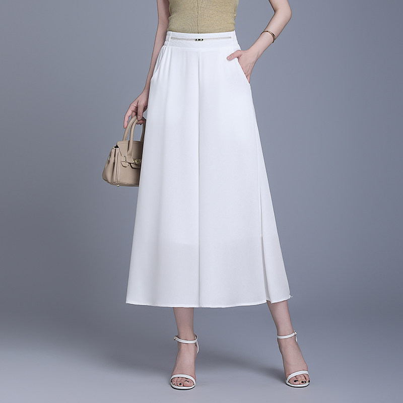 高腰休闲八分裤女夏季薄款雪纺阔腿裙裤宽松显瘦垂感小个子九分裤