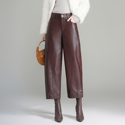 2025新款皮裤女秋冬季时尚垂感九分直筒休闲裤显瘦pu皮阔腿哈伦裤