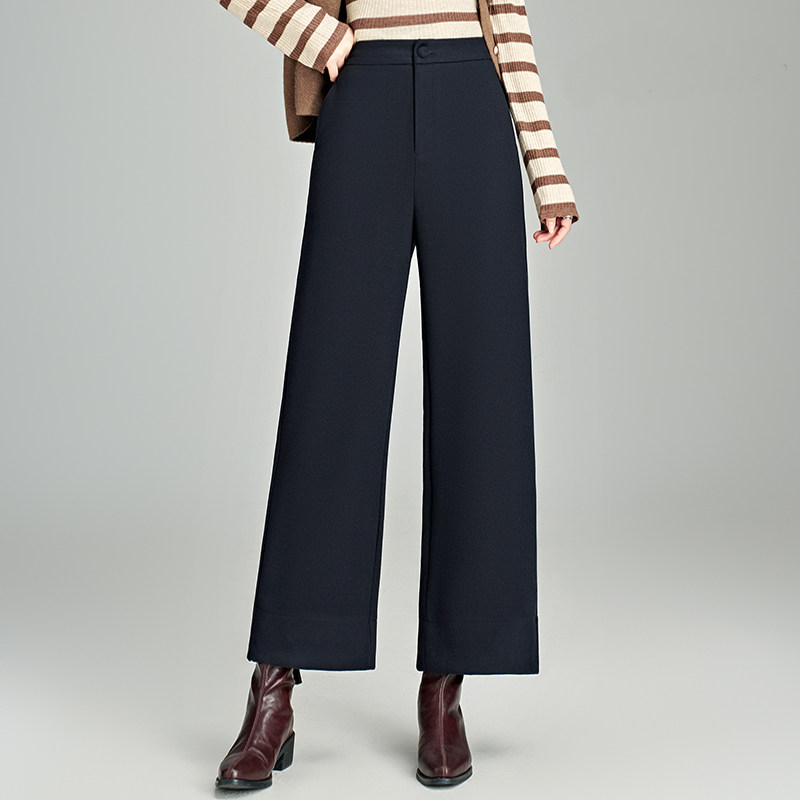 高腰羊毛呢直筒裤女秋冬高级感百搭休闲裤通勤时尚九分加厚阔腿裤