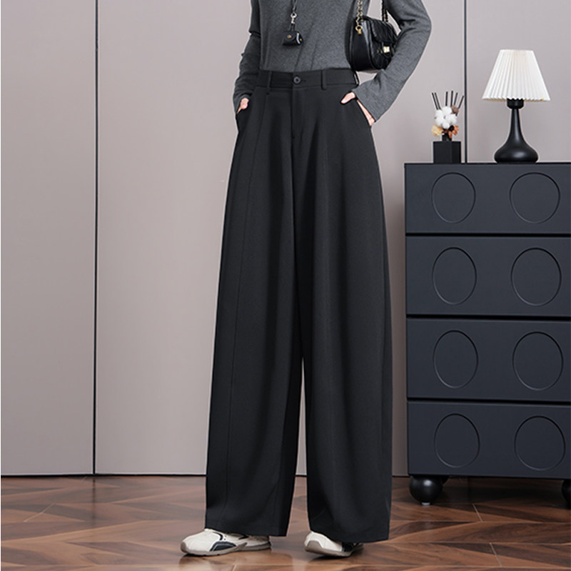 黑色西装阔腿裤女2026春季新款高腰显瘦垂感宽松直筒月亮裤休闲裤