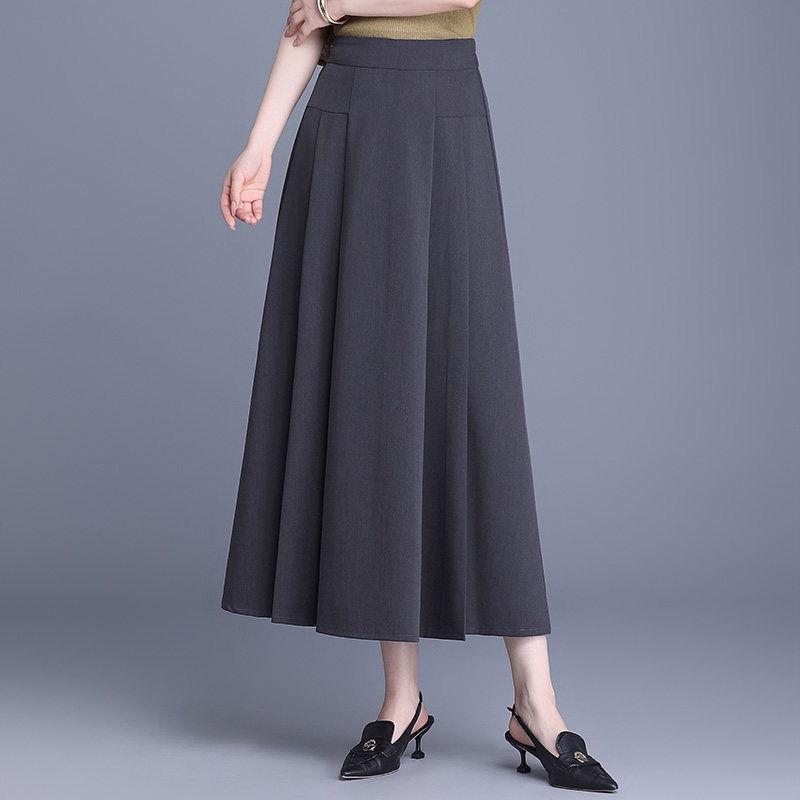 灰色西装半身裙女春季2025年新款高腰显瘦a字垂感西料百褶裙长裙