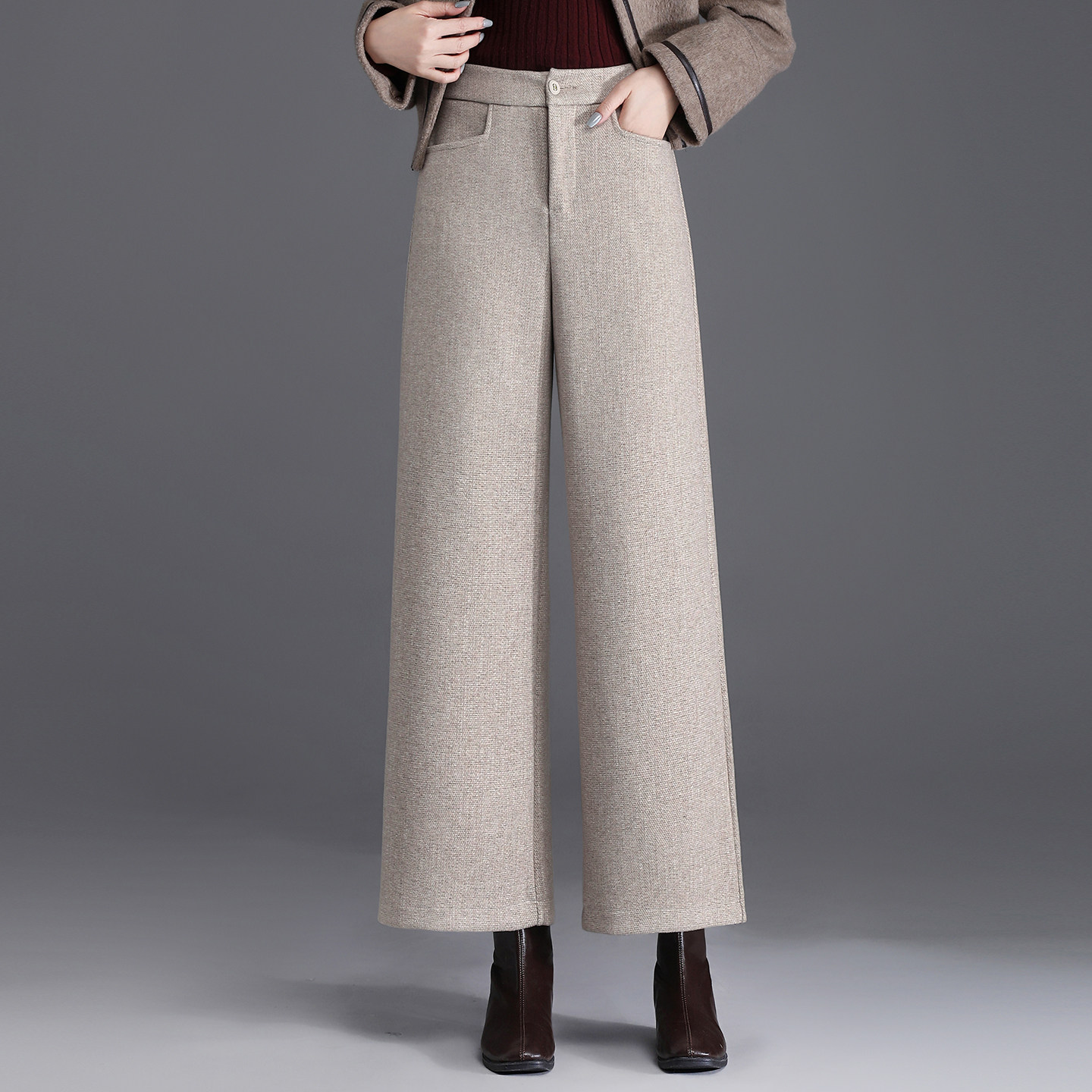 加厚羊毛呢阔腿裤女秋冬九分裤2025新款高腰显瘦遮胯直筒休闲裤子