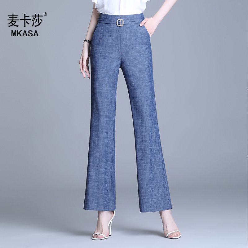 夏季直筒天丝牛仔裤女垂感中年妈妈微喇裤冰丝阔腿裤九分薄款宽松