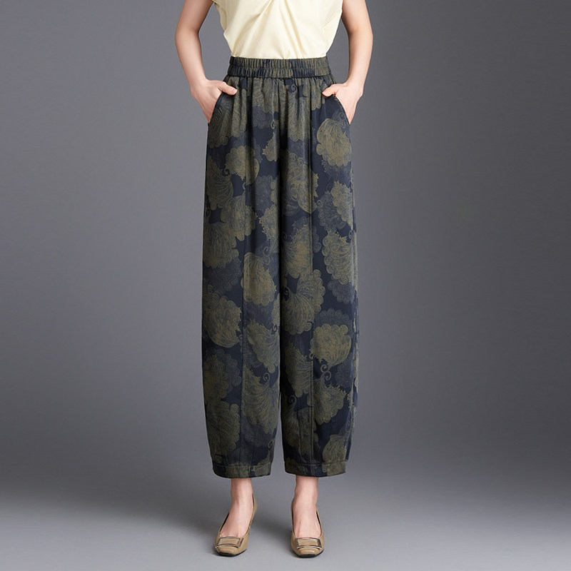 印花阔腿宽松灯笼裤女裤子2026春夏季新款高腰休闲九分束脚妈妈裤
