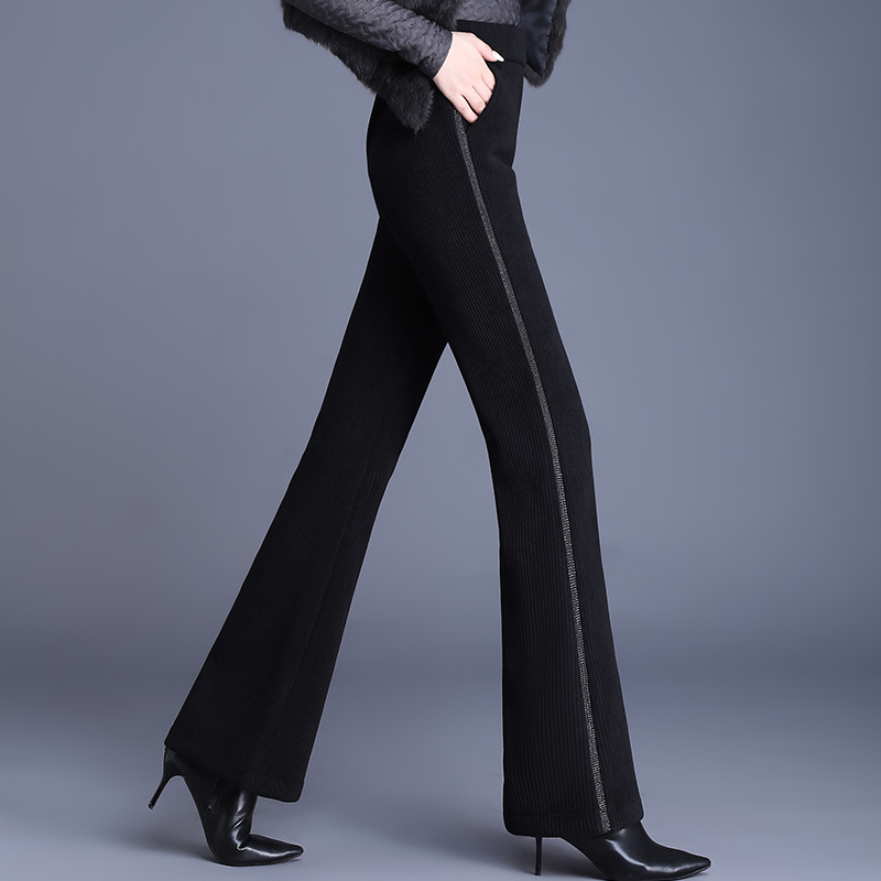 雪尼尔加绒女裤微喇裤女秋冬高腰显瘦垂感宽松喇叭长裤灯芯绒裤子