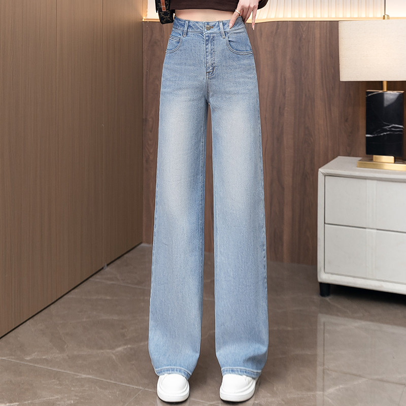 浅色牛仔裤阔腿裤2026春季新款小个子九分高腰显瘦宽松窄版直筒裤
