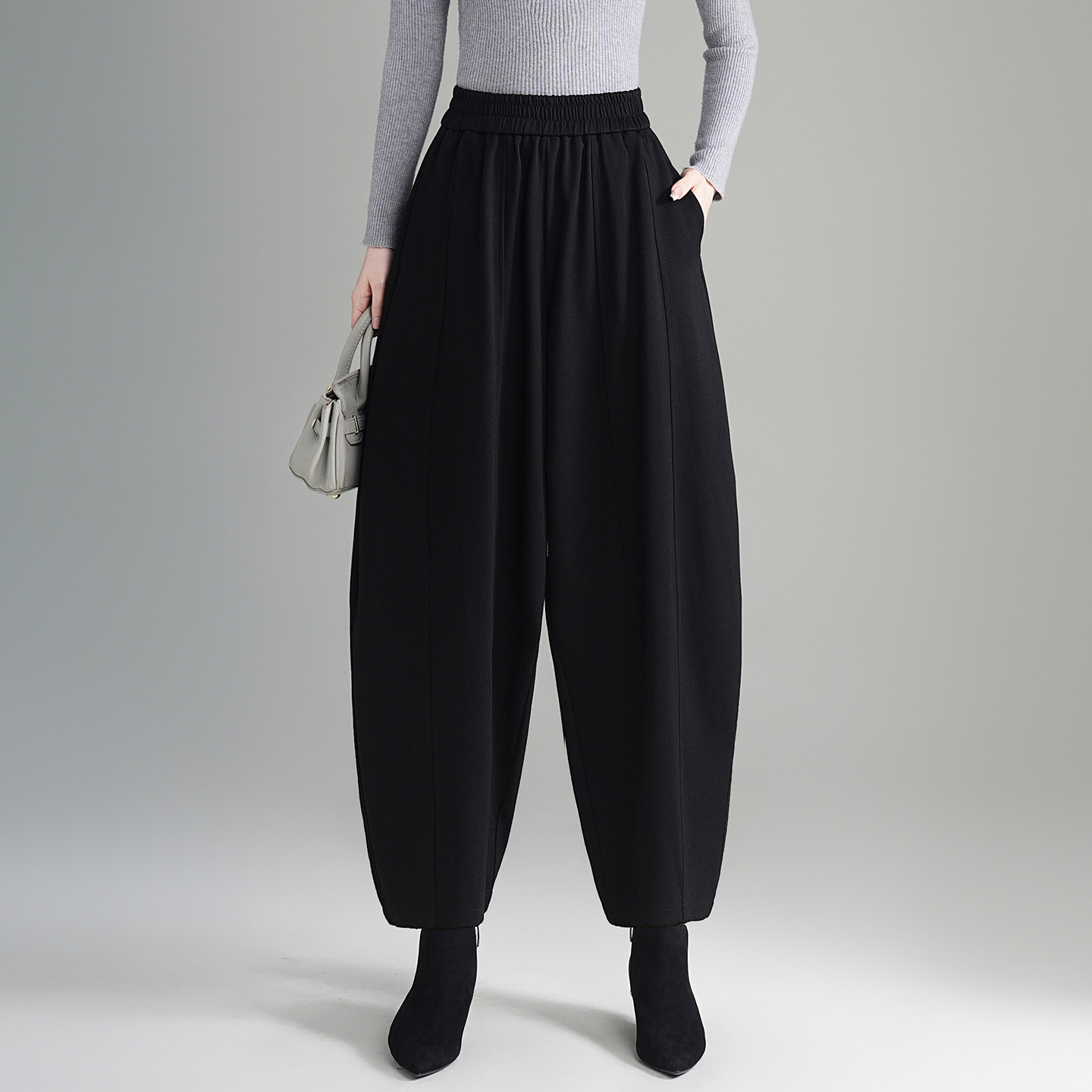 黑色阔腿哈伦裤女秋冬2025加厚高腰宽松肥腿裤子休闲灯笼裤九分裤,女装/女士精品,休闲裤,淘宝优惠券,粉丝福利购,淘宝优惠卷