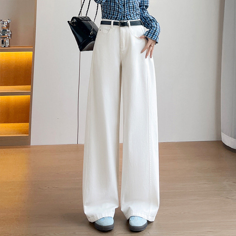 休闲白色裤子阔腿裤女2026春季新款高腰显瘦垂感直筒弯刀裤牛仔裤