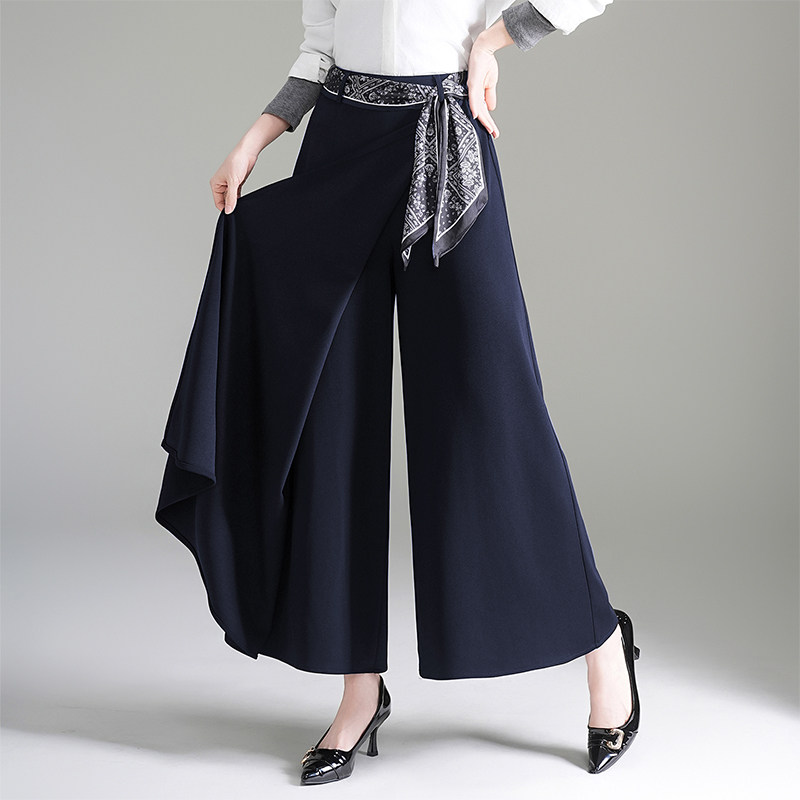 裙裤西装裤女秋2025新款藏蓝色半身长裙九分裤垂感宽松飘逸阔腿裤
