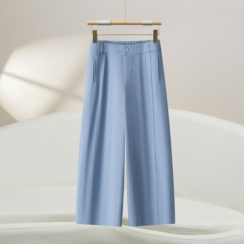 夏季薄款八分裤显瘦窄版宽松阔腿裤冰丝西装裤小个子夏天八分裤女