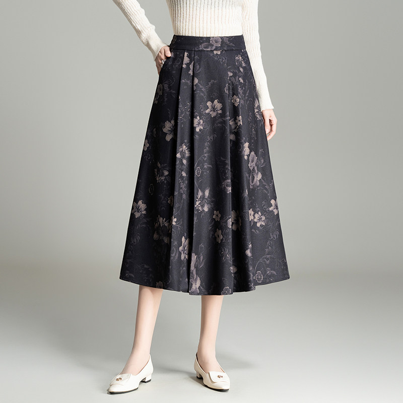 印花遮胯遮肚子半身裙女秋冬205年新款高腰显瘦宽松中长款a字裙