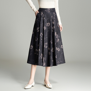 印花遮胯遮肚子半身裙女秋冬205年新款高腰显瘦宽松中长款a字裙