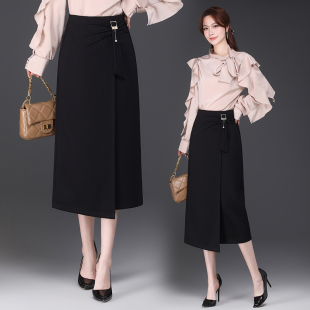 高腰不规则开叉直筒裙半身裙中长款2025年春秋新款时尚包臀一步裙