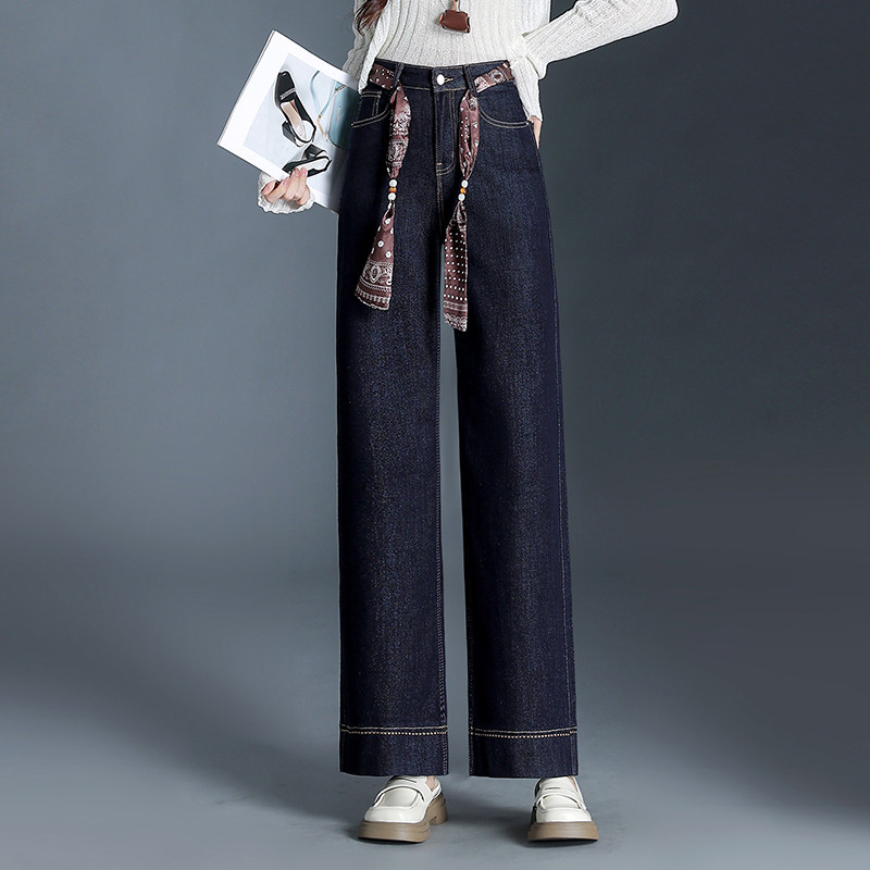 时尚气质牛仔裤阔腿裤女2025年秋季新款显腿长高腰修身窄版直筒裤