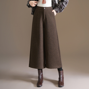 八分毛呢裤子女秋冬新款宽松直筒裤高腰小个子加厚羊毛垂感阔腿裤