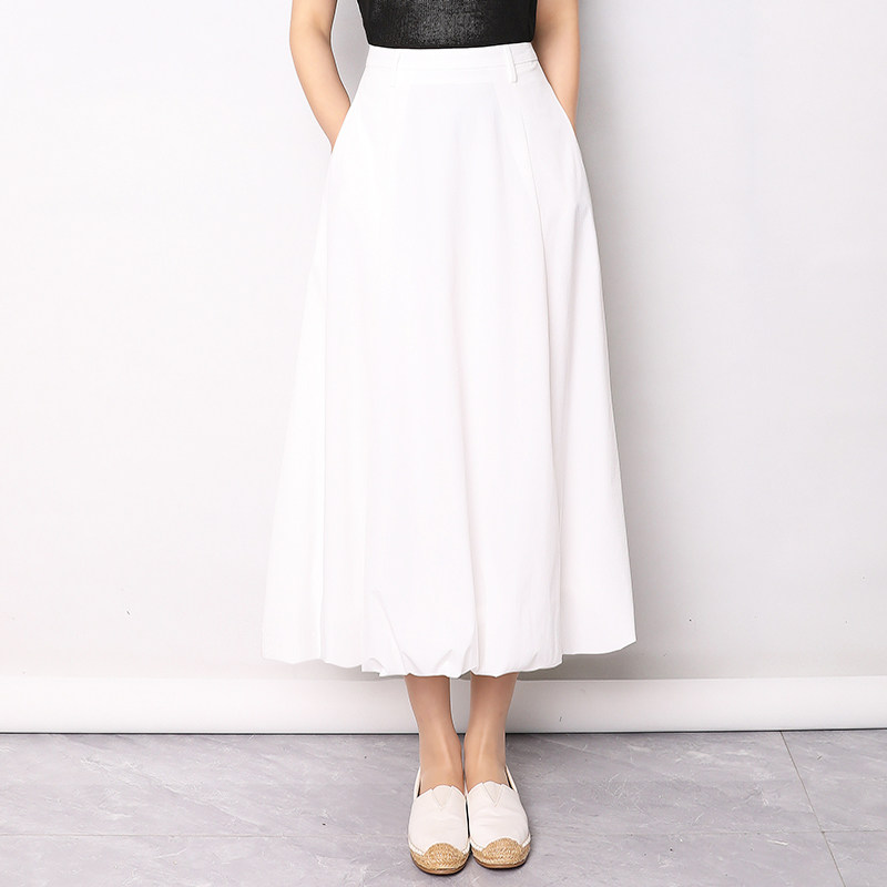 白色花苞半身裙女春夏2025新款高腰梨形显瘦中长款a字伞裙云朵裙
