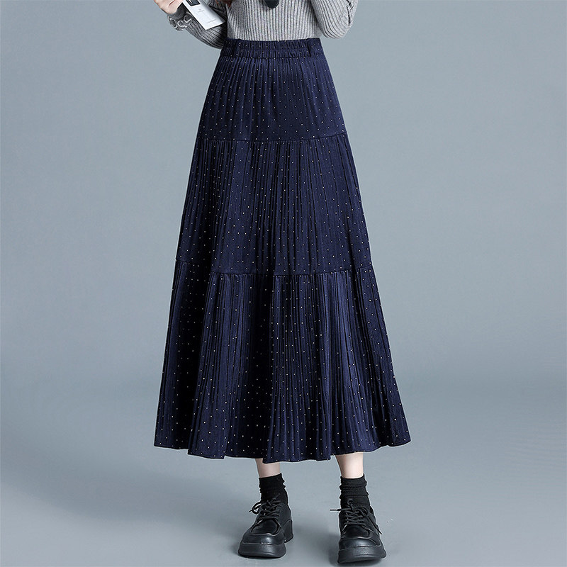 烫钻丝绒半身裙女秋冬2025新款百搭高腰宽松a字伞裙小个子中长裙