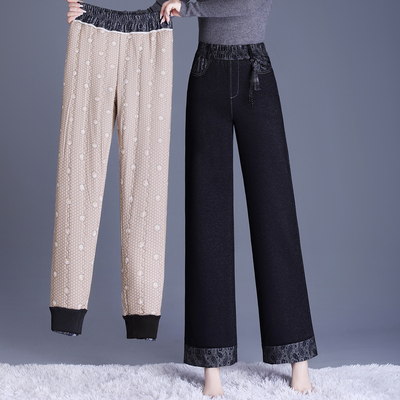 牛仔蚕丝棉裤直筒裤女加绒加厚2025冬新款外穿保暖棉裤窄版阔腿裤