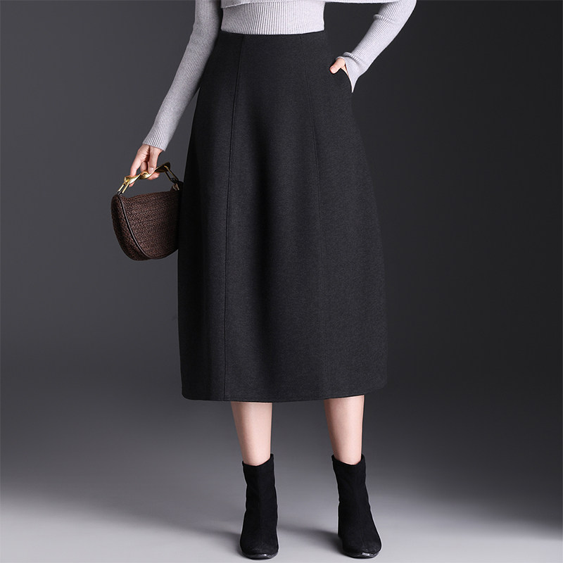 毛呢花苞半身裙女秋冬2025年新款高腰宽松a字灯笼裙中长款休闲裙