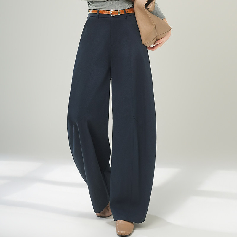 藏青色高腰阔腿弯刀裤女春秋2026新款宽松显瘦休闲长裤直筒香蕉裤