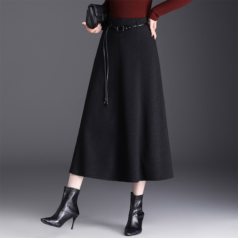 加厚醋酸羊毛半身裙女秋冬季新款高腰显瘦通勤百搭a字伞裙长半裙