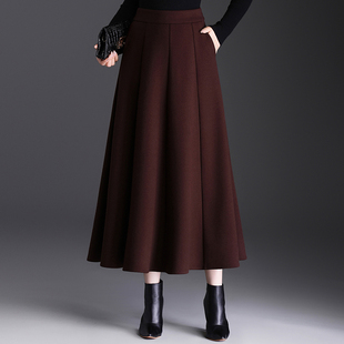 保暖毛呢半身裙女2025秋冬新款高腰显瘦遮肚子加厚a字长裙大摆裙