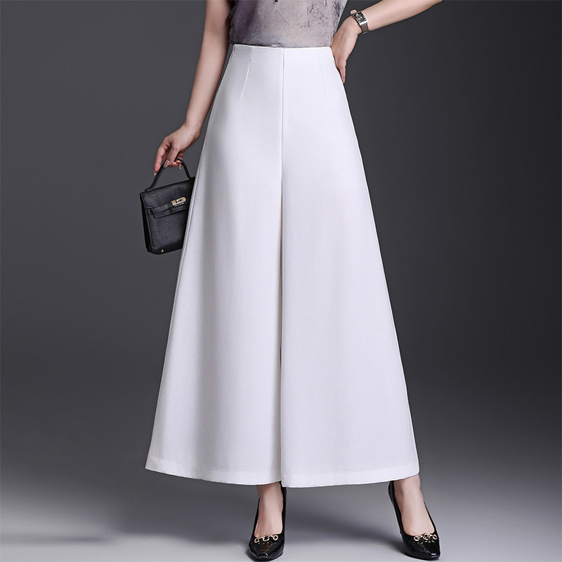 白色冰丝麻阔腿大脚裤女春秋2026新款宽松垂感九分裙裤大码休闲裤