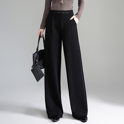 西装裤女2025秋季新款垂感高级高腰直筒黑色裤子阔腿拖地裤休闲裤