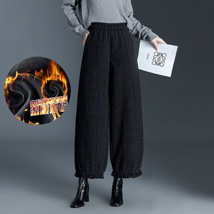 九分裤 加绒毛呢束脚花苞裤 宽松遮肉阔腿休闲灯笼裤 新款 女2025冬季