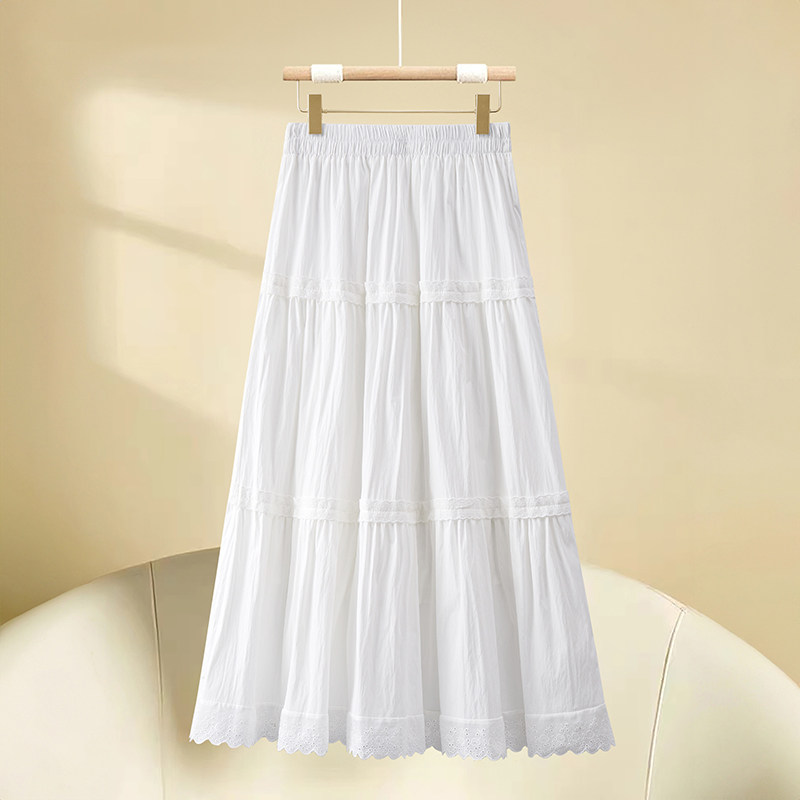 白色长款半身裙女2025春夏季法式蕾丝花边大摆裙遮跨显瘦a字裙子